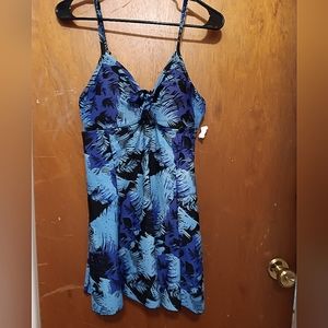 Shore Shapes s14 One Piece Black Blue Palm Leaf Pattern Swim dress  👗 💙